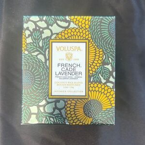 Voluspa French Cade Lavender Candle - Green and Yellow Design